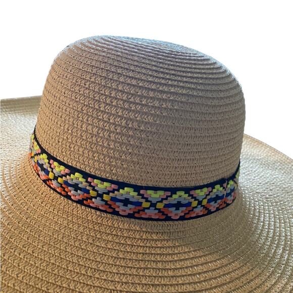 Straw Beach Cover Hat Wicker Beige Multicolored Embroidered Ribbon Summer Spring - Picture 5 of 10